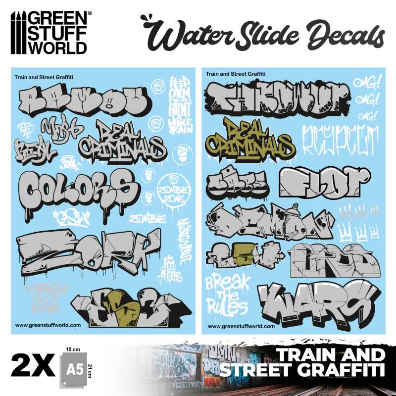 GSW Waterslide Decals - Train and Graffiti Mix - Silver and Gold